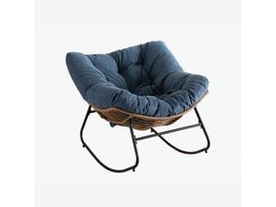 Fauteuil à bascule en velours côtelé bleu avec cadre en métal, 95 x 107 x 83 cm