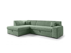 Canapé d'angle gauche convertible <strong>AX LIVING </strong> <strong>Lucera</strong> 5 places Velours côtelé vert avec coffre de rangement