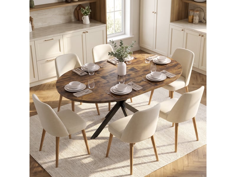  Table de salle à manger extensible pour 4 à 6 personnes, en forme de papillon, piètement en x, brun rustique  - Conforama D