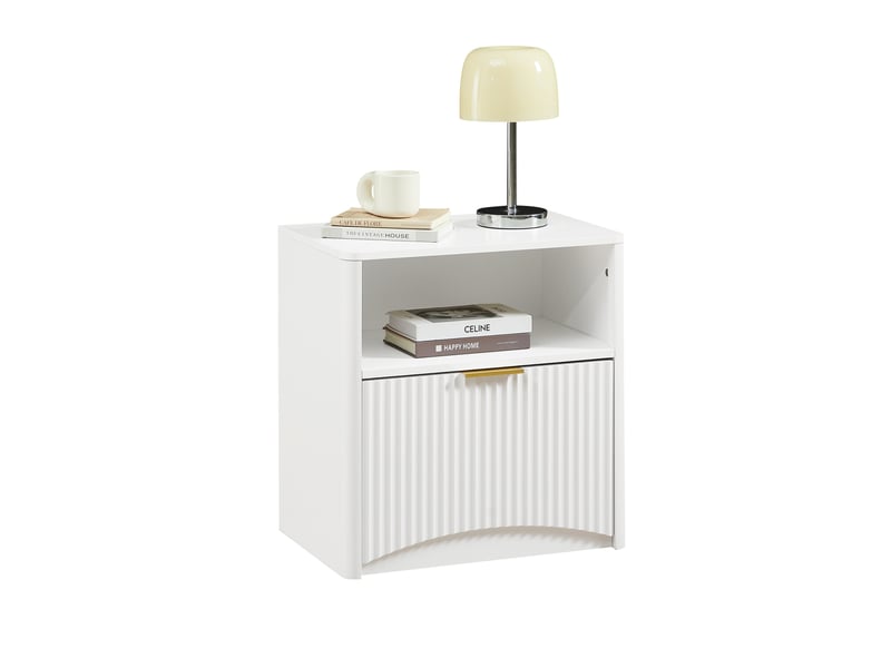  Table de chevet 58x38x60 cm, tiroir ouvert, rangement, chevet moderne, table d’appoint, chambre salon, aggloméré, blanc  - Conforama A