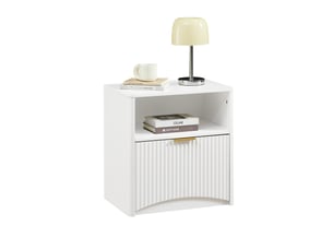 Table de chevet 58x38x60 cm, tiroir ouvert, rangement, chevet moderne, table d’appoint, chambre salon, aggloméré, blanc
