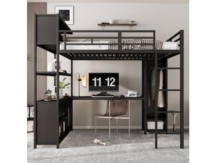 Lit mezzanine 90x200 cm <strong>OKWISH</strong>  <strong></strong> coloris noir