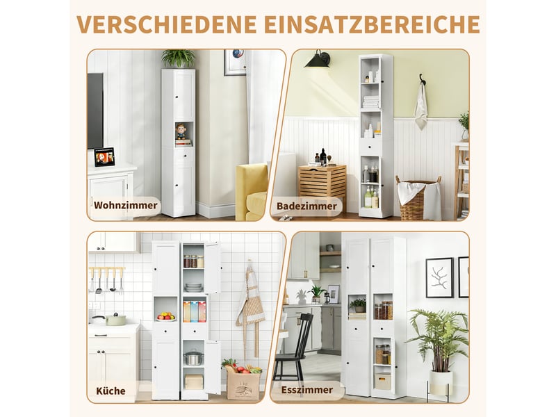  Armoire de salle de bain étroite en métal blanc, 5 niveaux, 2 portes, 180 × 30 × 30 cm  - Conforama R