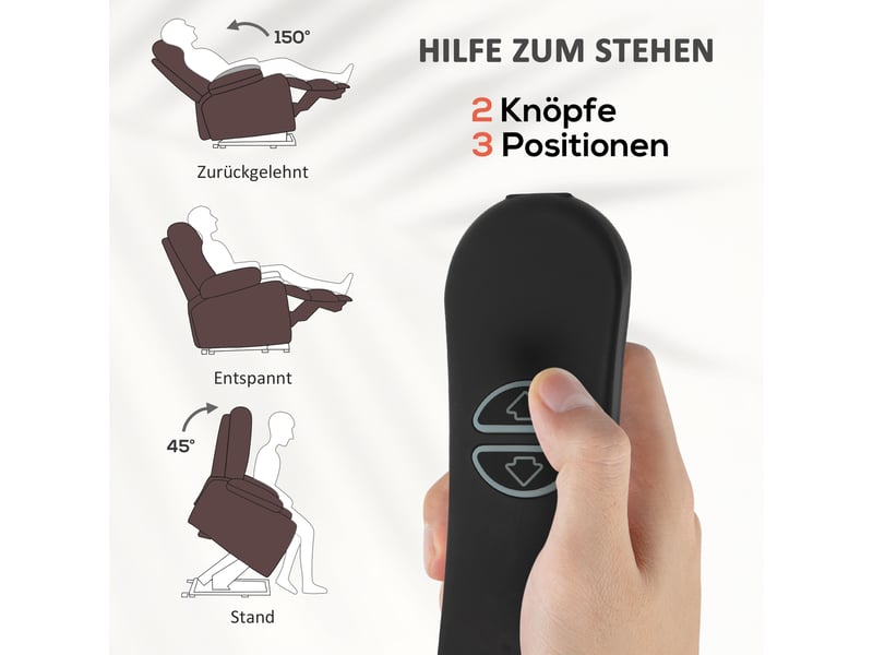Fauteuil releveur électrique marron, massage 8 points, relax inclinable avec repose-pieds pour salon - Conforama E