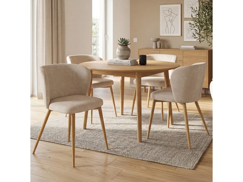  Lot de 4 chaises paulie en tissu chenille beige et pieds effet bois pour salle à manger  - Conforama B