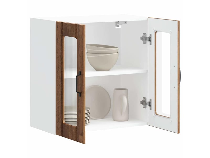 Armoire murale de cuisine avec porte vitrée lucca bois d'ingénierie ancien - Conforama E