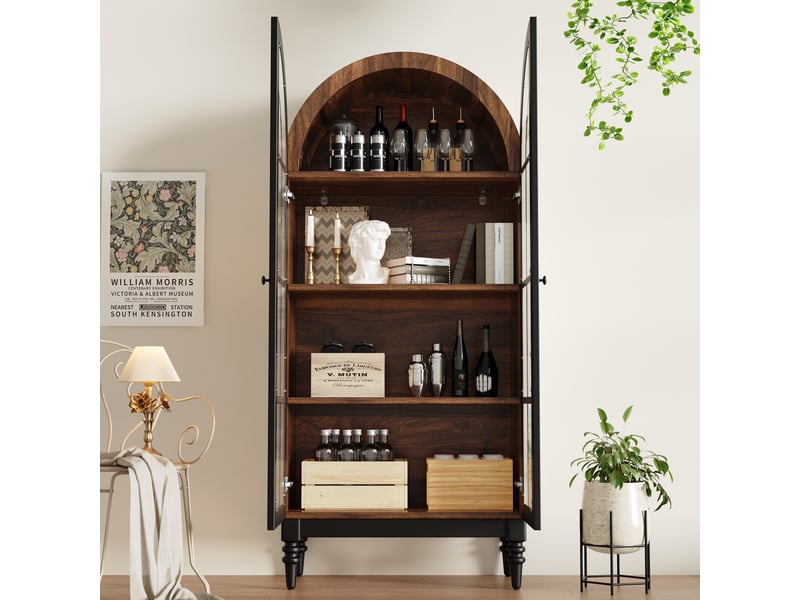 2pcs buffet de cuisine vitrine-armoire arche montmartre-portes vitrées verre trempé-2 armoires mdf-ensemble-152x35,5x165cm-naturel  - Conforama B
