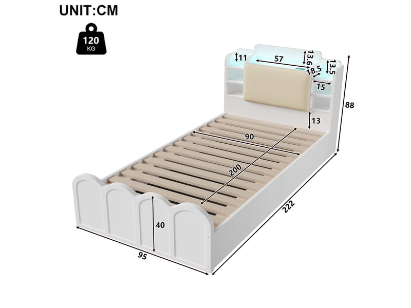  Lit en pin blanc 90x200 cm  - Conforama C