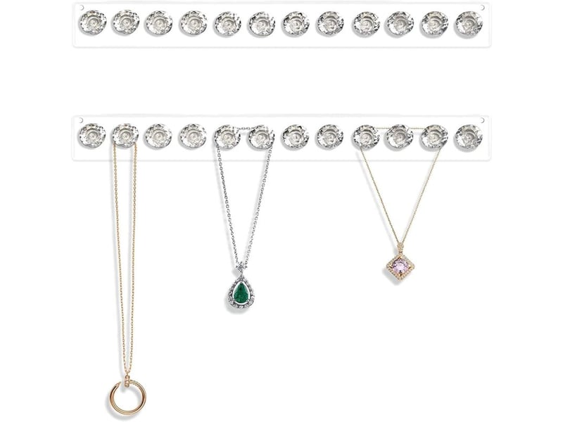  Présentoir à colliers en acrylique, lot de 2, organiseurs de bijoux muraux avec 12 crochets en forme de losange, cadeau pour filles et femmes, transparent  - Conforama A