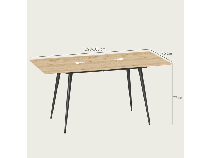 Table à manger extensible 120 à 160 x 75 cm en mdf, acier, jusqu’à 8 personnes - Conforama C