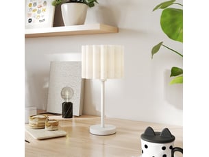 Lampe de table 25 x 25 x 48,5 cm blanche, plastique et métal, douille e27 avec interrupteur à bouton