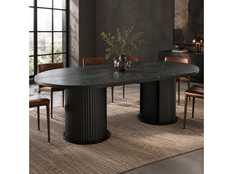 Table à manger extensible avec rangement - lpospi - mécanisme télescopique, mdf noir, 150-190 × 80 × 75 cm - Conforama C