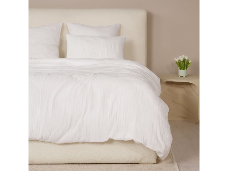 Parure housse de couette 260x240cm + 2 taies 100% gaze de coton lavée blanc pur - valma VALMA - Conforama C