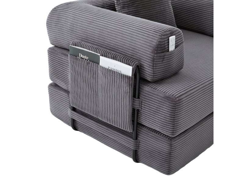  Canapé d'angle convertible modulable en velours côtelé gris foncé avec hocker et 3 coussins  - Conforama W