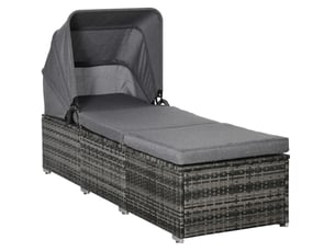 Bain de soleil ulevr en rotin pe gris 195 x 65 x 40 cm avec auvent ouvrant, dossier réglable 4 positions et coussins
