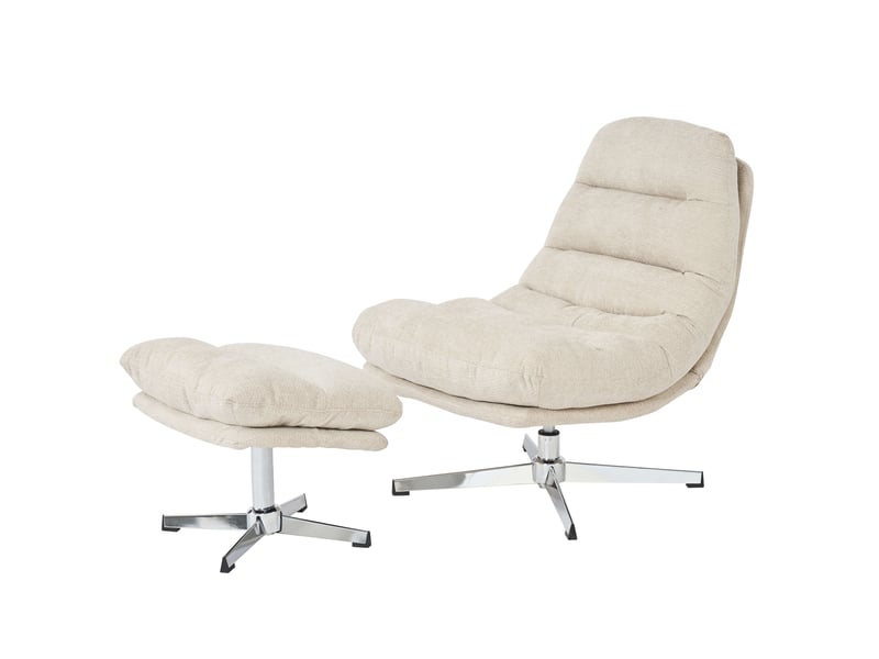 Fauteuil rotatif themis 1 place + repose-pieds tissu blanc  - Conforama A