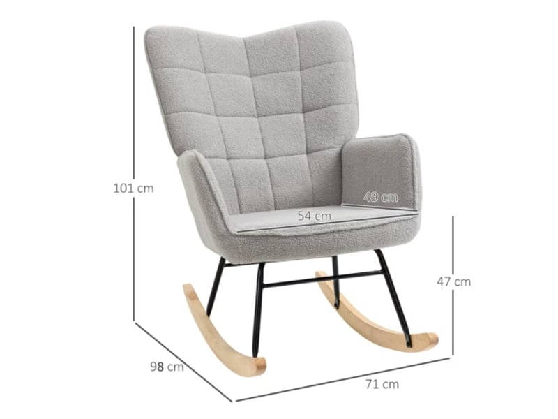  Fauteuil à bascule gris clair en tissu bouclé, relax, 71x98x101 cm, charge 120 kg  - Conforama C