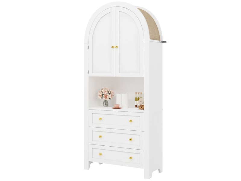  Vaisselier haut blanc 70 x 35 x 180 cm avec 3 tiroirs, portes et niche ouverte  - Conforama A