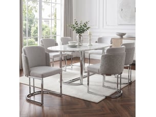 Lot de 6 chaises de salle à manger 61.5×53.5× 86cm métal galvanisé, chenille gris argent, dossier double design premium