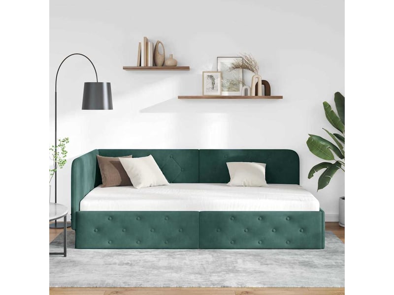  Lit simple- lit adulte -  cadre de lit d'angle vert foncé 100 x 200 cm velours  - Conforama C