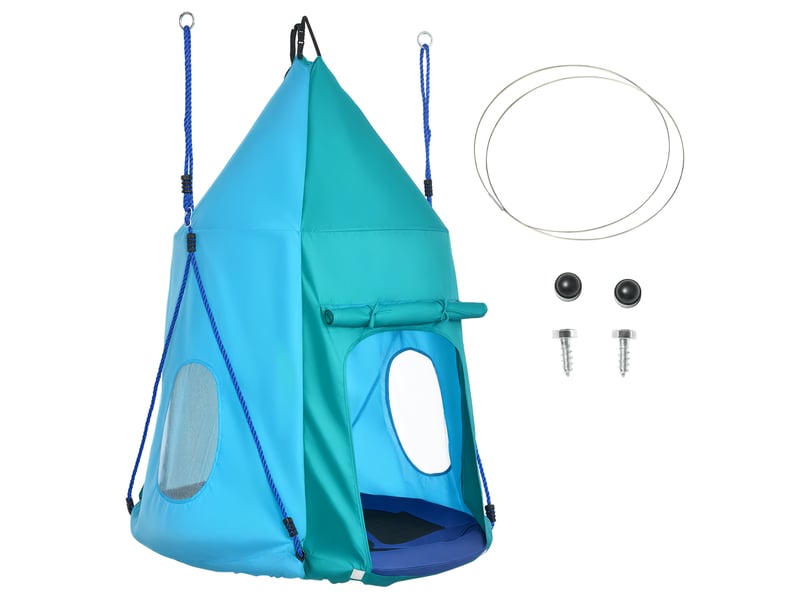  Balançoire nid d'oiseau avec tente amovible ø 100 cm charge max. 150 kg corde réglable en hauteur 120 à 180 cm bleu  - Conforama A