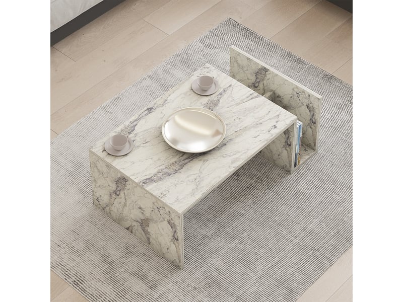  Table basse rectangulaire couleur marbre avec rangement intégré  - Conforama E