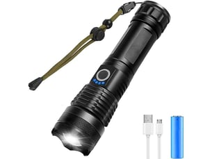 Lampe de poche led rechargeable usb -lumineuse de 5000 lumens, 5 modes, étanche, batterie 18650 incluse