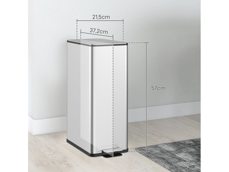 Poubelle à pédale 20 l 21,5 x 37,2 x 57 cm – argent – couvercle à fermeture douce et seau amovible - Conforama C