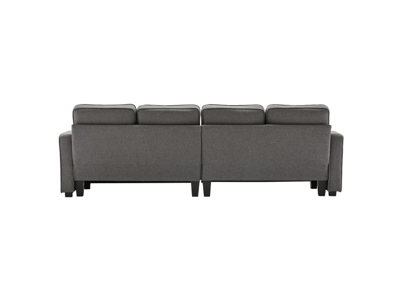  Canapé droit fixe 4 places en tissu gris foncé avec 4 coussins lombaires et poches de rangement latérales  - Conforama A