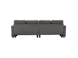 Canapé droit fixe 4 places en tissu gris foncé avec 4 coussins lombaires et poches de rangement latérales