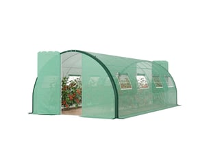 Serre de jardin tunnel serres tunnel 18 m² 8 fenêtres 2 portes articulées toile pe structure en fer galvanisé vert