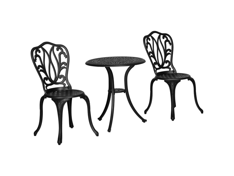  Ensemble salon de jardin 2 places 2 chaises + table ronde style charme rétro en fonte d'aluminium, noir  - Conforama B