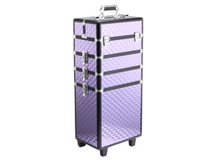 Valise de maquillage professionnelle à roulettes universelles, multi-niveaux, poignée extensible, alliage aluminium, 33,5 x 23 x 7695,5 cm, violette