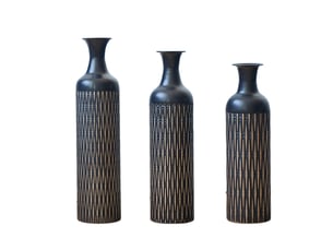 Lot de 3 vases de sol en métal noir à relief vertical, pour fleurs séchées et décoration de style industriel
