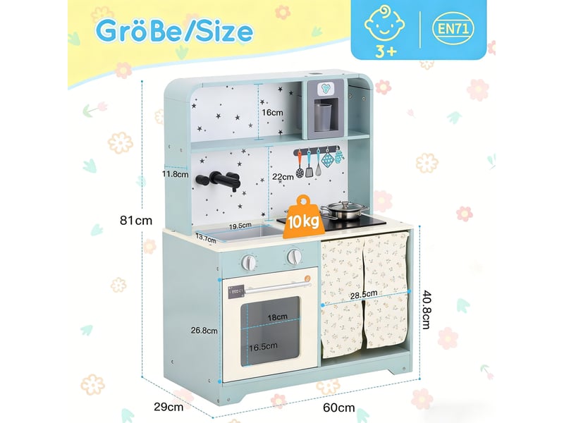 Cuisine enfant bleue en bois et plastique avec micro-ondes, accessoires et effets interactifs dès 3 ans - Conforama C