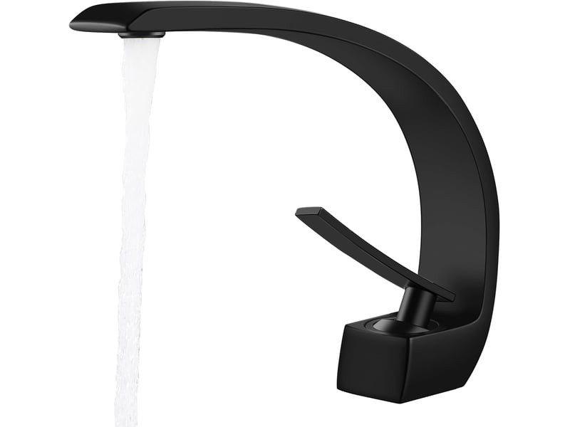  Robinet de lavabo cascade noir, idéal pour les salles de bains, robinet d'eau chaude et froide. Tuyau d'arrivée d'eau inclus  - Conforama B