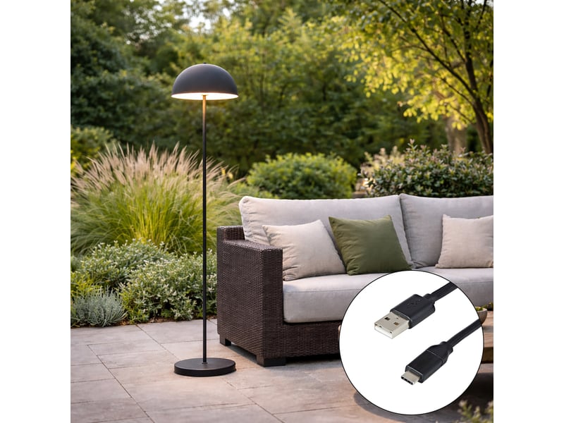 Lampadaire d'extérieur noir rechargeable à 3 niveaux de luminosité - keira  - Conforama A