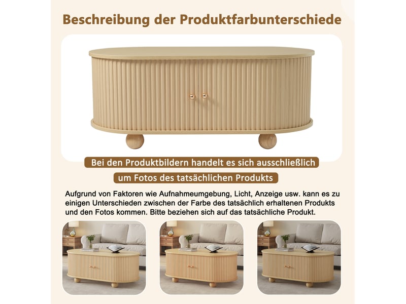  Table basse ovale avec portes coulissantes et grand rangement, style industriel pour salon moderne, 100 × 50 × 40 cm  - Conforama E
