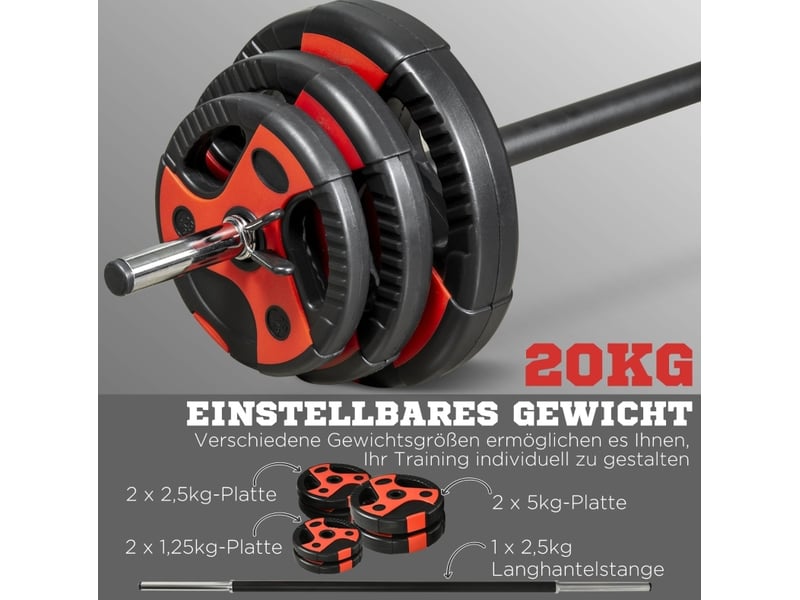  Set de barre d'haltérophilie 140x27x27 cm 20 kg antidérapant métal rouge et noir  - Conforama E