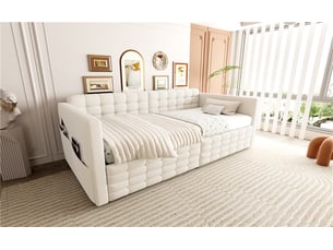 Lit banquette 90x190 cm <strong>BGSRYAO</strong>  <strong></strong> coloris beige