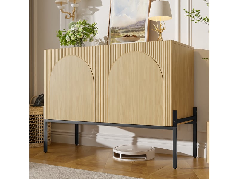 Buffet bas 100x40x75 cm 2 portes design arqué coloris naturel - Conforama E