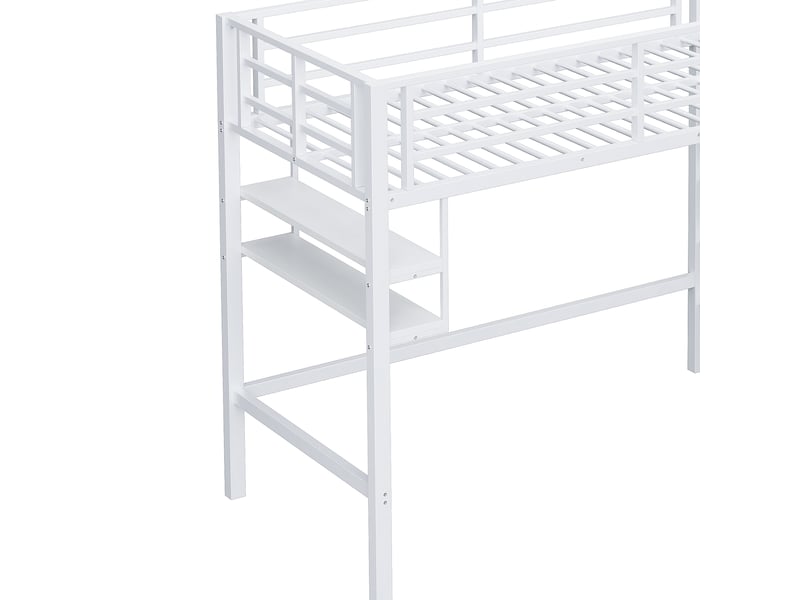  Lit mezzanine enfant 90 x 200 cm rangements échelle rangement garde-corps sécurisé métal et mdf blanc sans matelas  - Conforama E