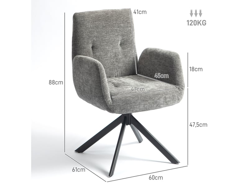  Fauteuil pivotant à 360° en tissu et acier gris foncé 60 x 61 x 88 cm  - Conforama C