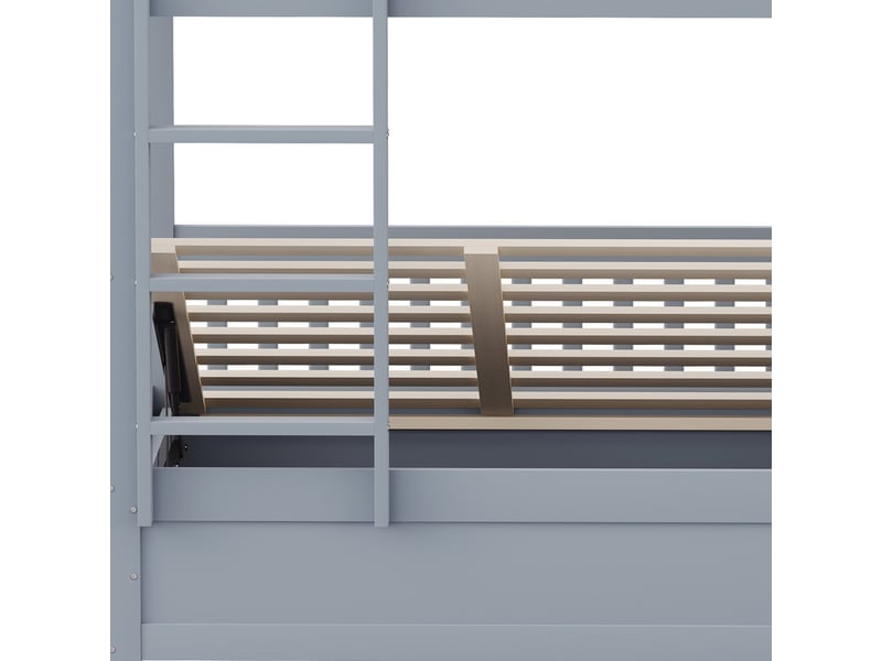  Lit superposé 90 x 200 cm en bois massif avec système de rangement hydraulique, robuste et durable, ​​gris  - Conforama E