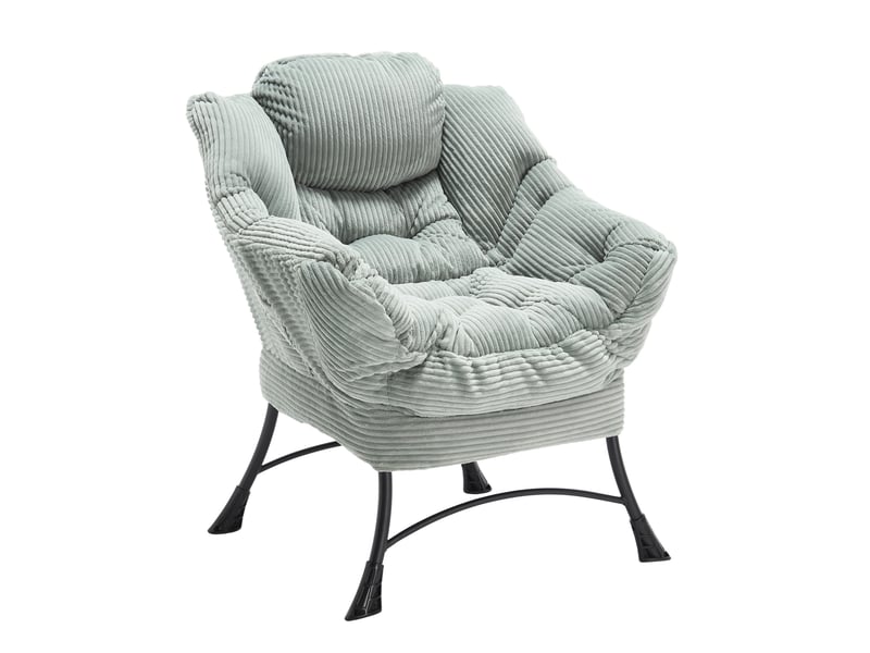  Fauteuil lounge 70x64x95 cm avec ottoman 50x45x46 cm, dossier incurvé et design ergonomique, cadre en métal, tissu flanelle vert clair  - Conforama A