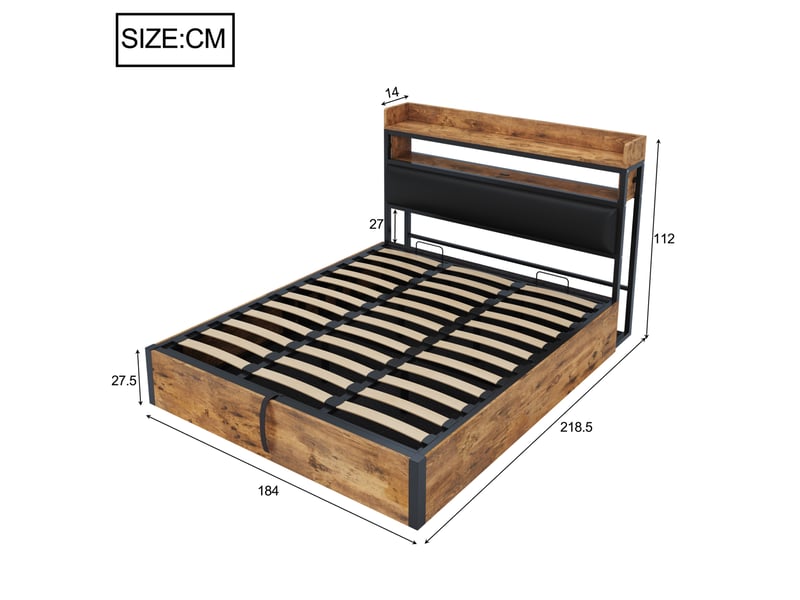  Lit coffre adulte 180x200 cm – noir – rangement hydraulique, tête de lit rembourrée et ports usb intégrés  - Conforama C