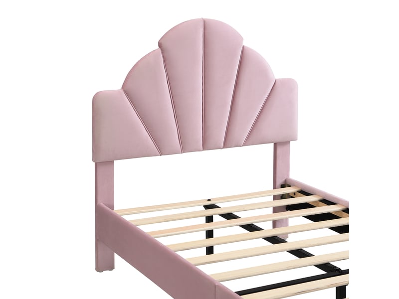 Lit simple pour enfant 90 x 200 cm, avec banc assorti, bordures rembourrées de mousse souple anti-chocs, velours et contreplaqué, rose - Conforama W