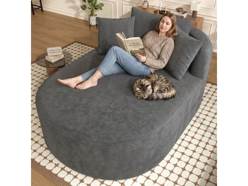  Fauteuil relax ovale en velours côtelé gris foncé sans montage  - Conforama D