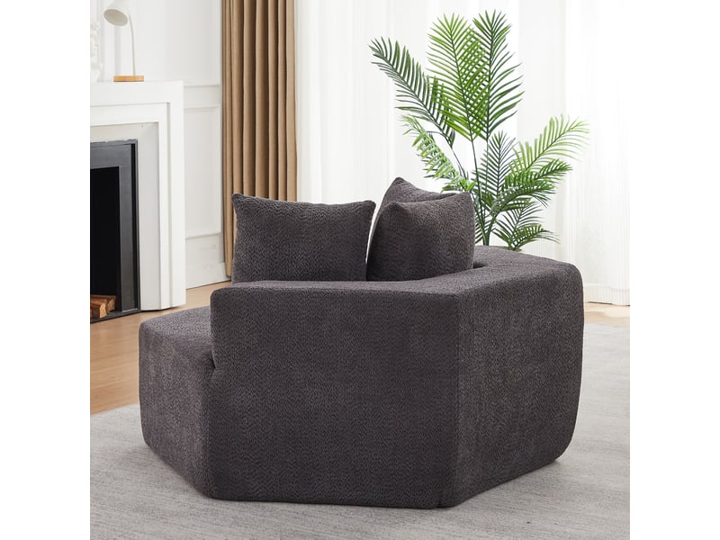  Canapé 1 place modulable hexagonal en chenille bouclée, avec 3 coussins, module lounge pour salon et chambre - gris  - Conforama E