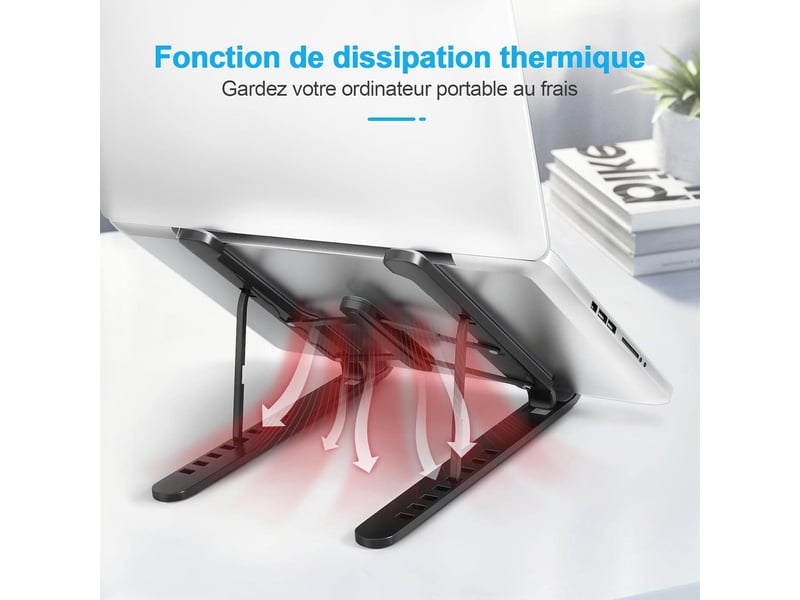  Support pc portable à 8 niveaux réglables – silicone antidérapant, noir  - Conforama C